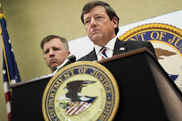 U.S. Attorney Edward R. Martin Jr. speaks at a news conference, Tuesday, May 13, 2025, in Washington. (AP Photo/Julia Demaree Nikhinson)