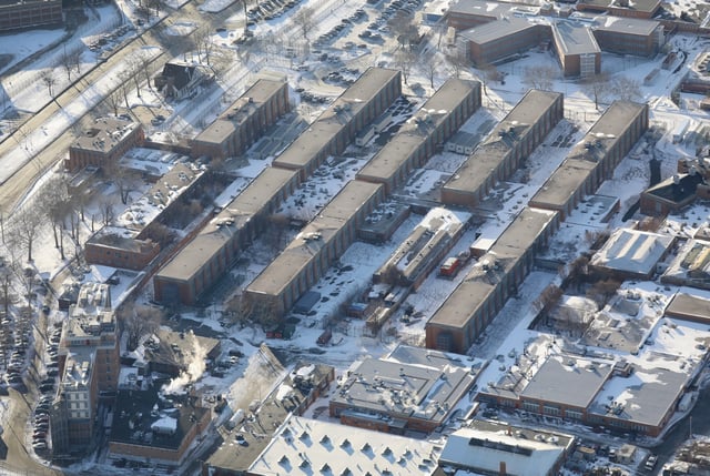 Rikers Island in New York City is seen from an aerial view on January 5, 2018.