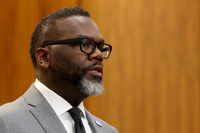 Mayor Brandon Johnson speaks during a recent press conference at City Hall on April 9, 2024. (Antonio Perez/Chicago Tribune/Tribune News Service via Getty Images)
