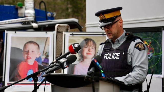 Staff Sgt. Curtis MacKinnon, shown at a May 7 news conference, said in a release Tuesday that Mounties are 'exploring all avenues' in the disappearance of Lilly Sullivan, 6, and Jack Sullivan, 4.