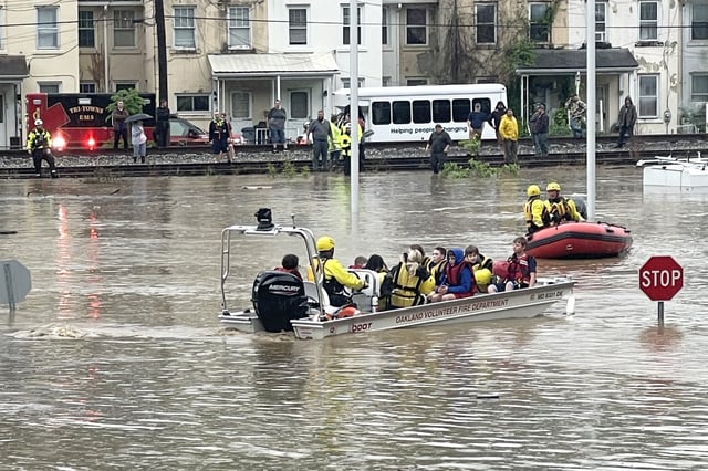 Members of the Oakland Volunteer Fire Dept rescue students in Westernport, Md., on May 13, 2025.