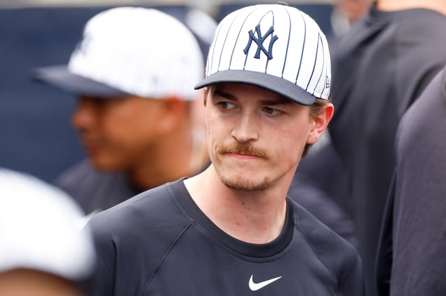 TAMPA, FLORIDA - MARCH 1: Max Fried #54 of the New York Yankees looks on in the dugout in the third inning during a spring training game against the Houston Astros at George M. Steinbrenner Field on March 1, 2025 in Tampa, Florida. (Photo by Brandon Sloter/Getty Images)