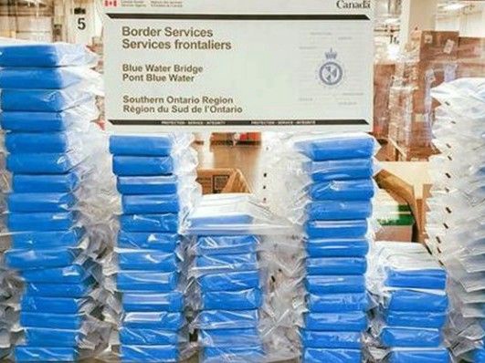  A total of 84 bricks of suspected cocaine weighing approximately 84 kilograms were seized Dec. 14, 2022, after a commercial truck coming across the Blue Water Bridge from Michigan to the Sarnia area was sent for a secondary examination, border and RCMP officials said. (RCMP/CBSA)