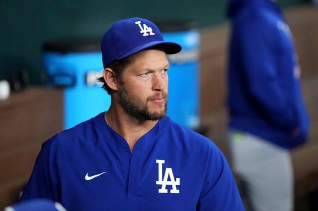 Dodgers starting pitcher Clayton Kershaw, who has been working his way back from offseason surgeries on his toe and knee, is expected to make his 2025 Dodgers debut on Saturday night against the Angels. (AP Photo/Jeffrey McWhorter)