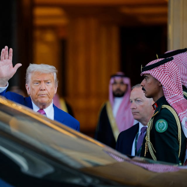 U.S. President Donald Trump gestures following a Memorandum of Understanding (MOU) signing ceremony at the Royal Court in Riyadh, Saudi Arabia, on May 13.