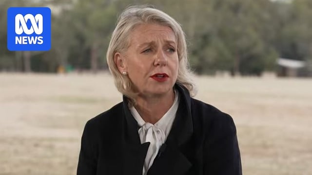 Close up of Bridget McKenzie in black coat talking