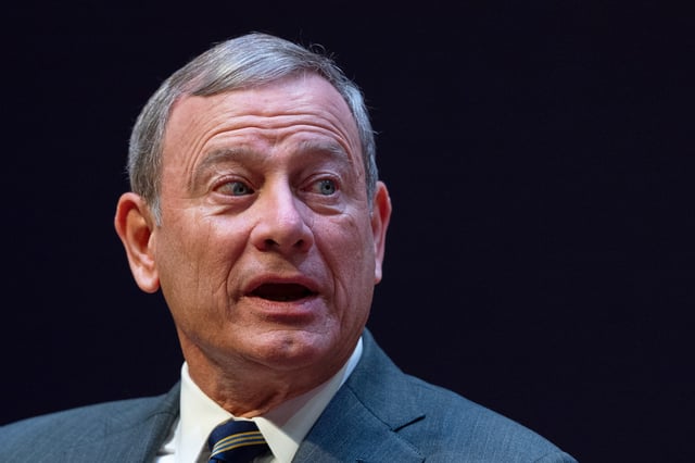 John Roberts, Chief Justice of the U.S. Supreme Court, speaks during lecture to the Georgetown Law School graduating class of 2025, in Washington, Monday, May 12, 2025.