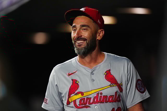 Sep 24, 2024; Denver, Colorado, USA; St. Louis Cardinals pinch hitter Matt Carpenter (13) reacts to an infield play against the Colorado Rockies in the seventh inning at Coors Field. Mandatory Credit: Ron Chenoy-Imagn Images/File Photo