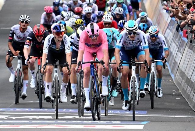 Cycling - Giro d'Italia - Stage 5 - Ceglie Messapica to Matera - Italy - May 14, 2025 Lidl - Trek's Mads Pedersen crosses the finish line to win stage 5 REUTERS/Jennifer Lorenzini
