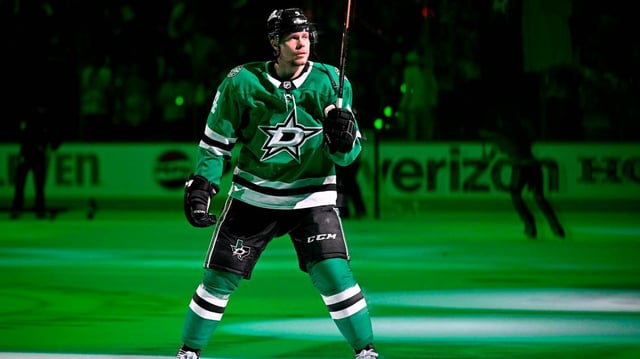 Stars defenseman Miro Heiskanen (4) made his long-awaited return to the ice on Tuesday night after suffering a major knee injury in January.