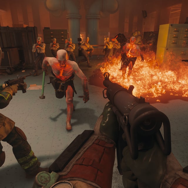 Hiss running through fire to attack in FBC: Firebreak.