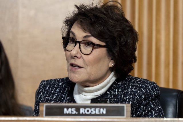 FILE - Sen. Jacky Rosen, D-Nev., speaks at the Capitol in Washington, Jan. 15, 2025. (AP Photo/Alex Brandon, file)