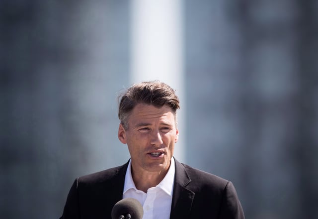 Gregor Robertson speaks during a transit funding announcement in Surrey, B.C., on Sept. 4, 2018. THE CANADIAN PRESS/Darryl Dyck
