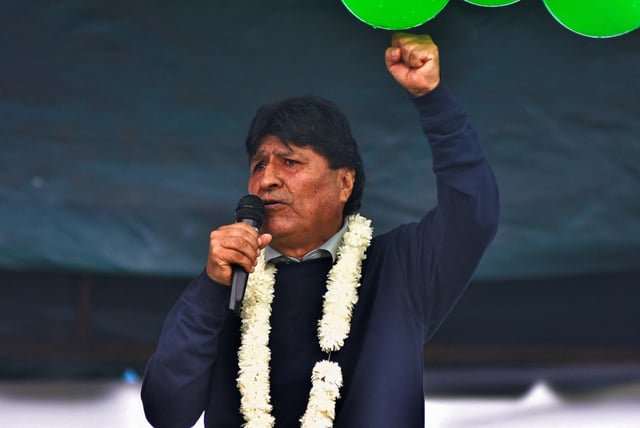 Former Bolivian President Evo Morales gestures during an event at which he proclaims himself as a candidate for the presidency in the 2025 elections, in Cochabamba, Bolivia, April 19, 2025. REUTERS/Patricia Pinto/File Photo