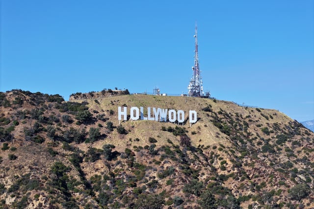 The Hollywood sign on Mount Leeon, in Los Angeles, California.