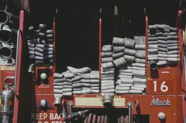 Close up of a fire engine in the New York City Fire Department, US, April 1988.