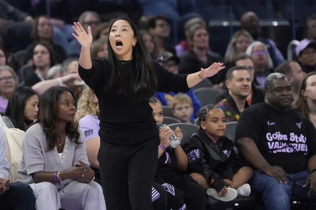 Golden State Valkyries head coach Natalie Nakase during a WNBA preseason basketball game against the Los Angeles Sparks in San Francisco, Tuesday, May 6, 2025. (AP Photo/Jeff Chiu)
