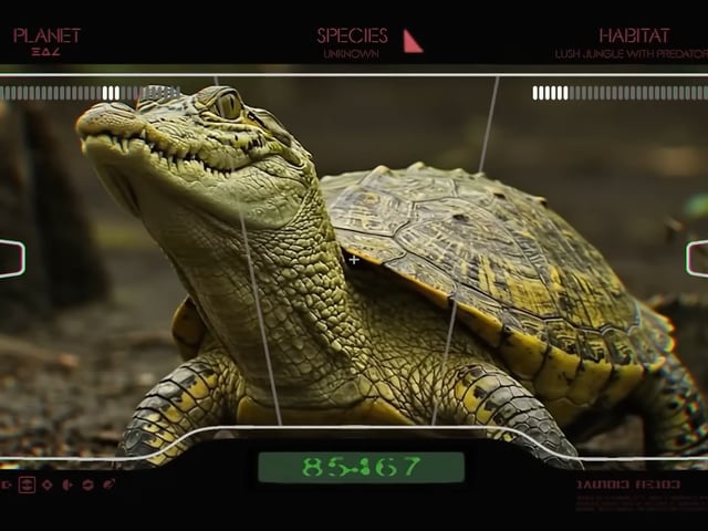 A screenshot from Star Wars: Field Guide, showing a turtle with an alligator's head.
