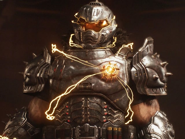 Doom: The Dark Ages Siege Part 1 secrets and collectibles - The Doom Slayer being restrained by the device in his chest, electrocuting him.