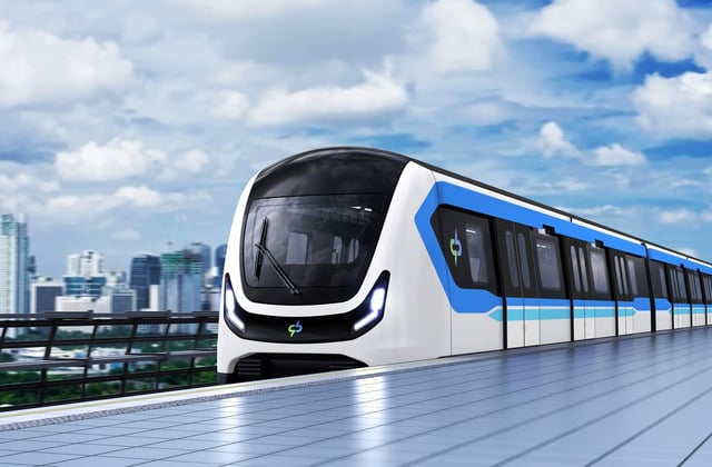 This photo provided by Hyundai Rotem Co. on May 15, 2025, shows a rendered image of the company's train to be supplied to the city government of Taichung in Taiwan for a local subway project. (PHOTO NOT FOR SALE) (Yonhap)