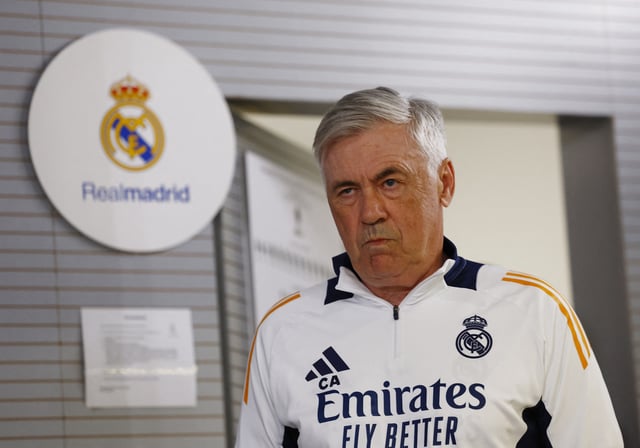 Soccer Football - Real Madrid coach Carlo Ancelotti Press Conference - Ciudad Real Madrid, Valdebebas, Madrid, Spain - May 13, 2025 Real Madrid coach Carlo Ancelotti during a press conference REUTERS/Susana Vera