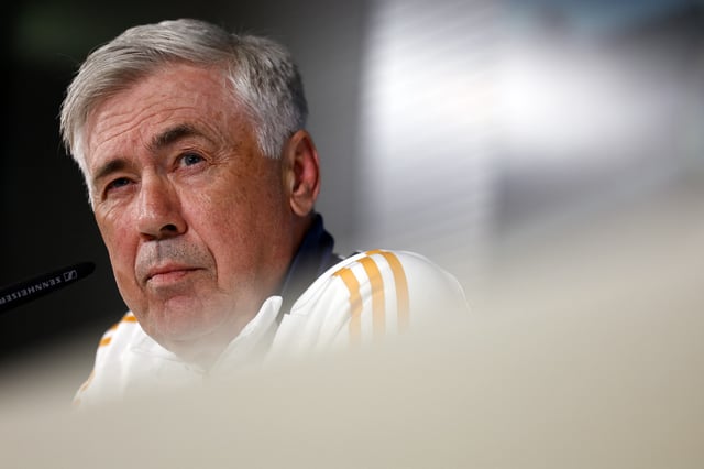 Soccer Football - Real Madrid coach Carlo Ancelotti Press Conference - Ciudad Real Madrid, Valdebebas, Madrid, Spain - May 13, 2025 Real Madrid coach Carlo Ancelotti during a press conference REUTERS/Susana Vera