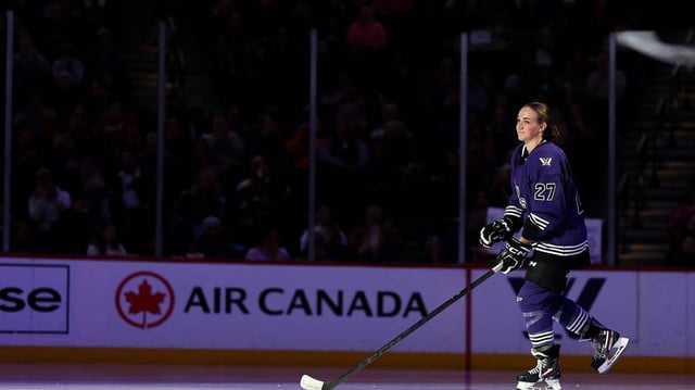 Jan 6, 2024; St. Paul, Minnesota, USA; Minnesota forward Taylor Heise (27) is introduced before the game against Montreal in a PWHL ice hockey game at XCel Energy Center. Mandatory Credit: Matt Krohn-Imagn Images