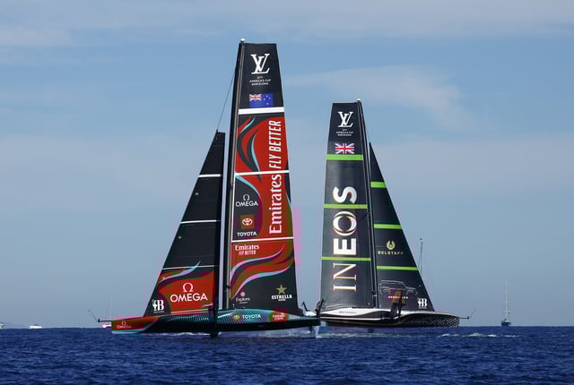 Sailing - 37th America's Cup - New Zealand v Britain - Barcelona, Spain - October 19, 2024 INEOS Britannia and Emirates Team New Zealand in action during race nine REUTERS/Albert Gea/File Photo