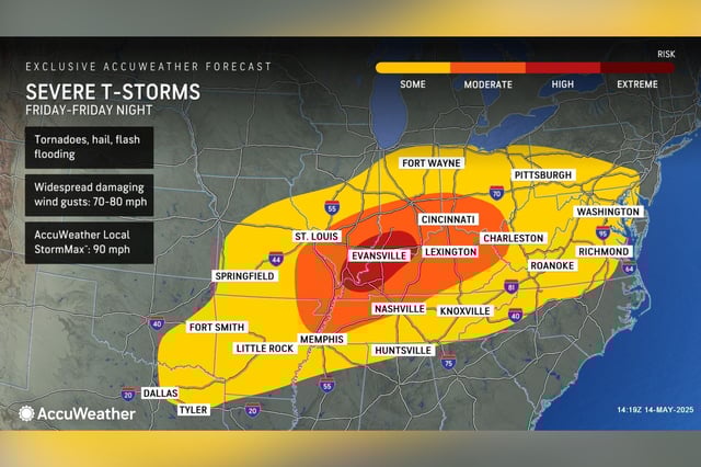 AccuWeather&#39;s forecast map for Friday.