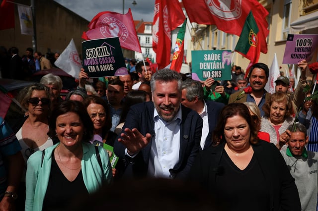 Pedro Nuno Santos, Socialist party leader, takes part in a rally ahead of the snap elections, in Lisbon, Portugal, May 13, 2025. REUTERS/Pedro Nunes
