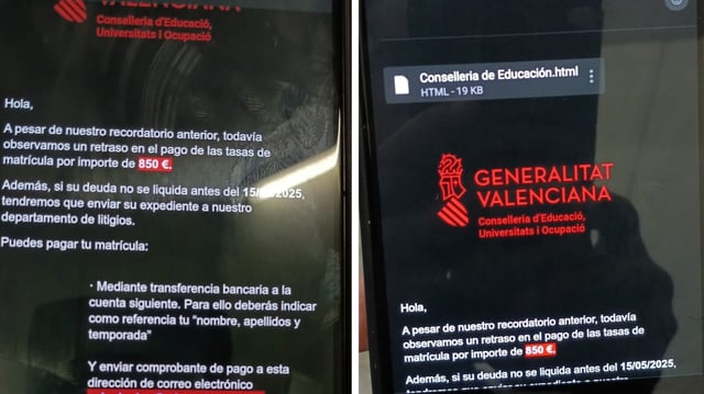Varios de los correos fraudulentos que han llegado esta mañana a docentes.
