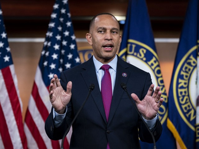 Representative Hakeem Jeffries, a Democrat from New York, speaks during a news conference at the US Capitol in Washington, DC, US, on Tuesday, Dec. 6, 2022. Congress looks set to clear legislation to protect same-sex marriages and authorize defense spending for the rest of the fiscal year this week, ticking off one of two major year-end must-do bills. Photographer: Al Drago/Bloomberg via Getty Images