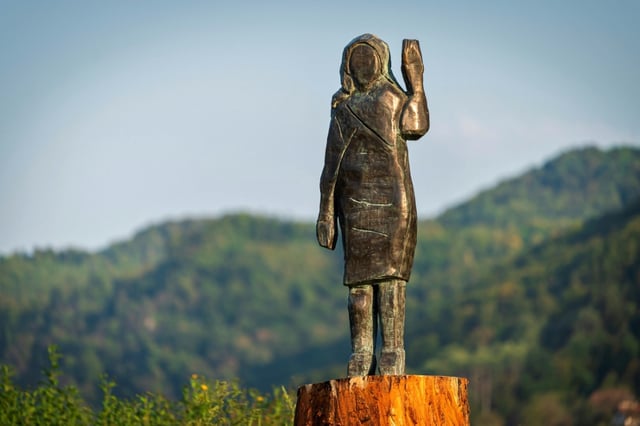 The Melania Trump bronze statue by US artist Brad Downey was unveiled in 2020