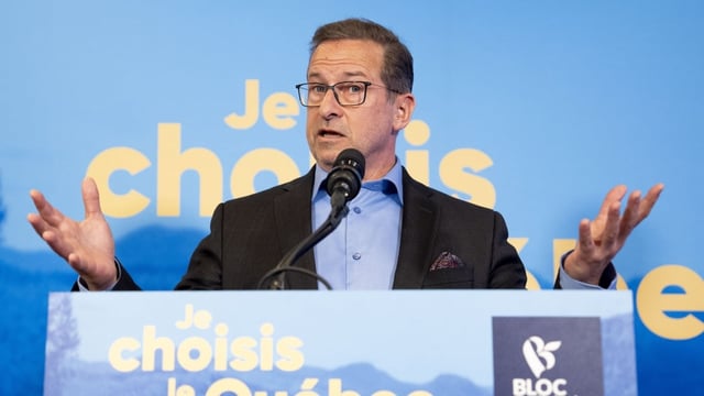 Bloc Quebecois Leader Yves-Francois Blanchet speaks  during a news conference in Montreal on Tuesday, April 29.