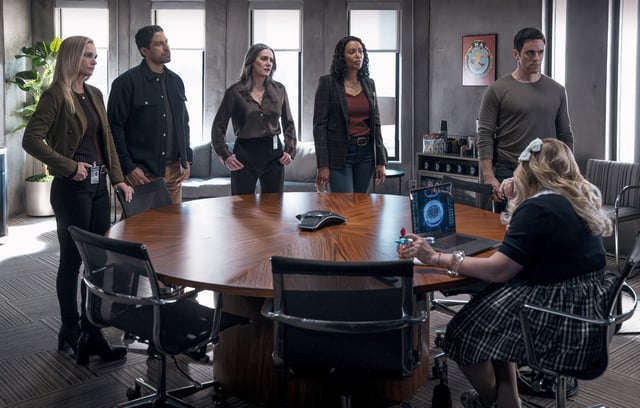 A.J. Cook as Jennifer ‘JJ’ Jareau, Adam Rodriguez as Luke Alvez, Paget Brewster as Emily Prentiss, Aisha Tyler as Dr. Tara Lewis, RJ Hatanaka as Tyler Green, and Kirsten Vangsness as Penelope Garcia in "Criminal Minds: Evolution."