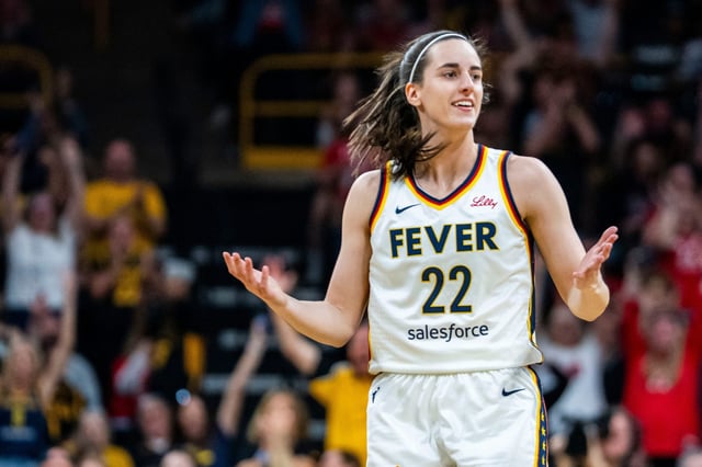 Indiana Fever guard Caitlin Clark  in Iowa City for a WNBA preseason game against the Brazil national team on May 4, 2025.