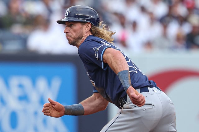 May 4, 2025; Bronx, New York, USA; Tampa Bay Rays right fielder Travis Jankowski (20) runs the bases during the second inning against the New York Yankees at Yankee Stadium. Mandatory Credit: Vincent Carchietta-Imagn Images/File Photo