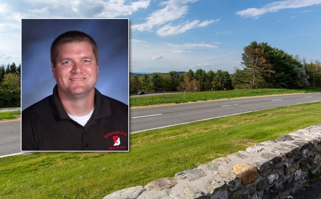 Four people, including Bergenfield High School head coach Rob Violante (inset), were killed in a fiery car crash on the Taconic State Parkway Wednesday night in Westchester County, police said. (Bergenfield High School School District; Shutterstock)