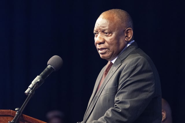 FILE - South African President Cyril Ramaphosa addresses the opening session of the G20 foreign ministers meeting in Johannesburg, South Africa, Thursday, Feb. 20, 2025. (AP Photo/Jerome Delay,File)