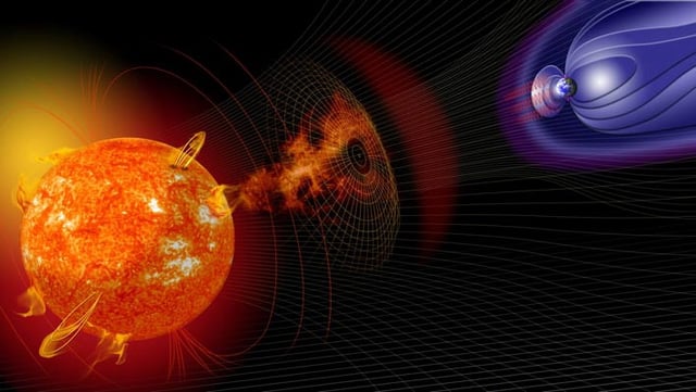 An artist’s illustration of a solar storm. Image credit: NASA.