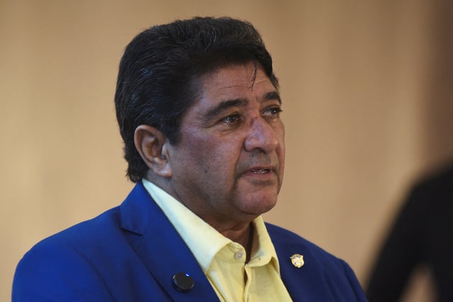 Brazilian Football Confederation President Ednaldo Rodrigues talks to media, after coach Dorival Jr, has been sacked, at the CBF headquarters in Rio de Janeiro, Brazil, March 28, 2025. REUTERS/Tita Barros/File Photo