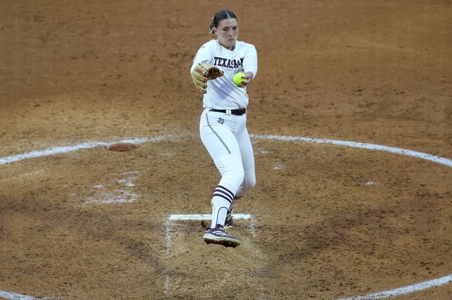 Texas A&amp;M&#39;s Emiley Kennedy pitches against Texas in the SEC tournament.