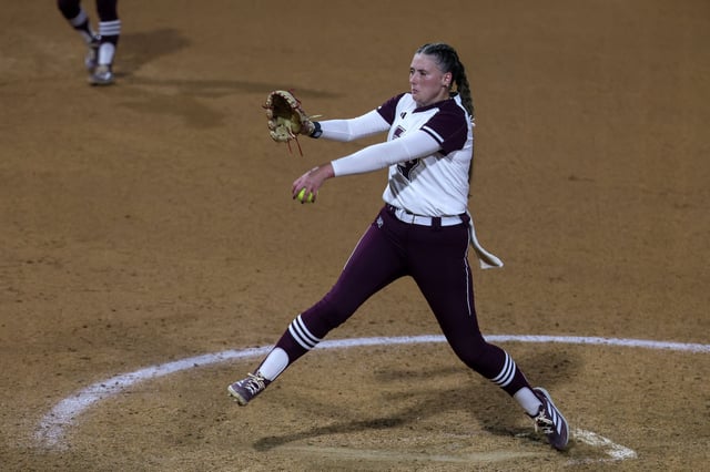 Texas A&amp;M&#39;s Emiley Kennedy pitches against South Carolina in the SEC tournament.