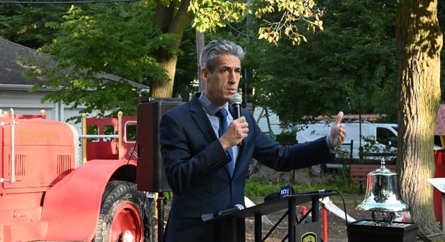 Evanston leaders had mixed opinions on Mayor Daniel Biss&#39; announcement he would run for Congress, but one said the city would get along fine. Biss is shown on Sept. 11, 2024 at Firefighter&#39;s Park in Evanston. (Karie Angell Luc/for Pioneer Press)