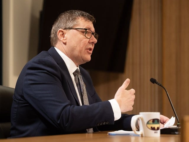 Premier Scott Moe holds a news conference inside the Saskatchewan Legislative Building to give remarks before the end of session on Thursday, May 15, 2025 in Regina.
