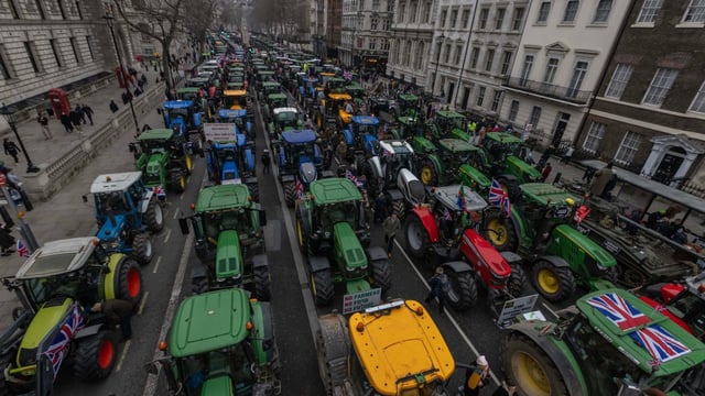 Tractors lined up in Westminster as farmers protested inheritance tax reforms that MPs now say should be delayed
