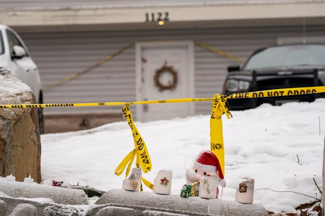Objects left for a makeshift memorial sit at the site of a quadruple murder on January 3, 2023 in Moscow, Idaho. A suspect has been arrested for the murders of four University of Idaho students.