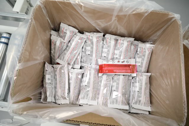 Food aid ispackaged into boxes to be delivered all over the world at the Edesia Nutrition facility in North Kingstown, Rhode Island, U.S., May 15, 2025.  REUTERS/Lauren Owens Lambert