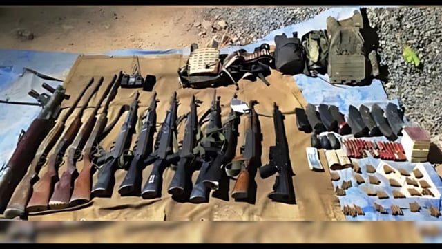 The cache of weapons and ammunition. (Sourced)