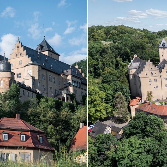 Die Gemeinde Schonungen sucht für das teils sanierungsbedürftige Schloss Mainberg einen Käufer. (Fotomontage)